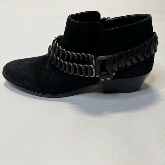Sam Edelman Posey Suede Leather Ankle Booties Womens 8.5 Metal Chain Black Boots - Picture 11 of 15
